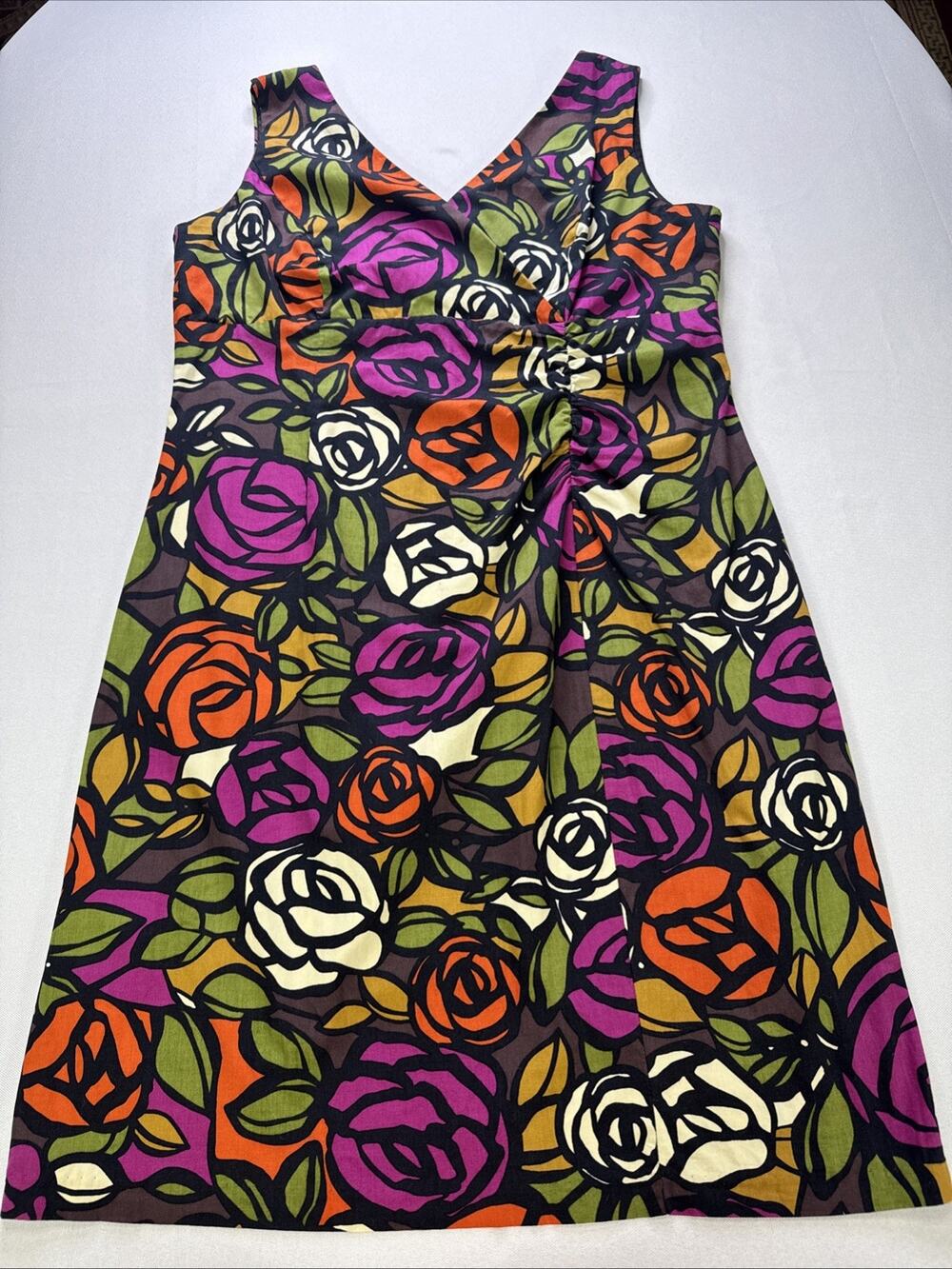 R&K Originals Size 16 Floral Cotton A-Line Dress Retro Mod Sleeveless Lined